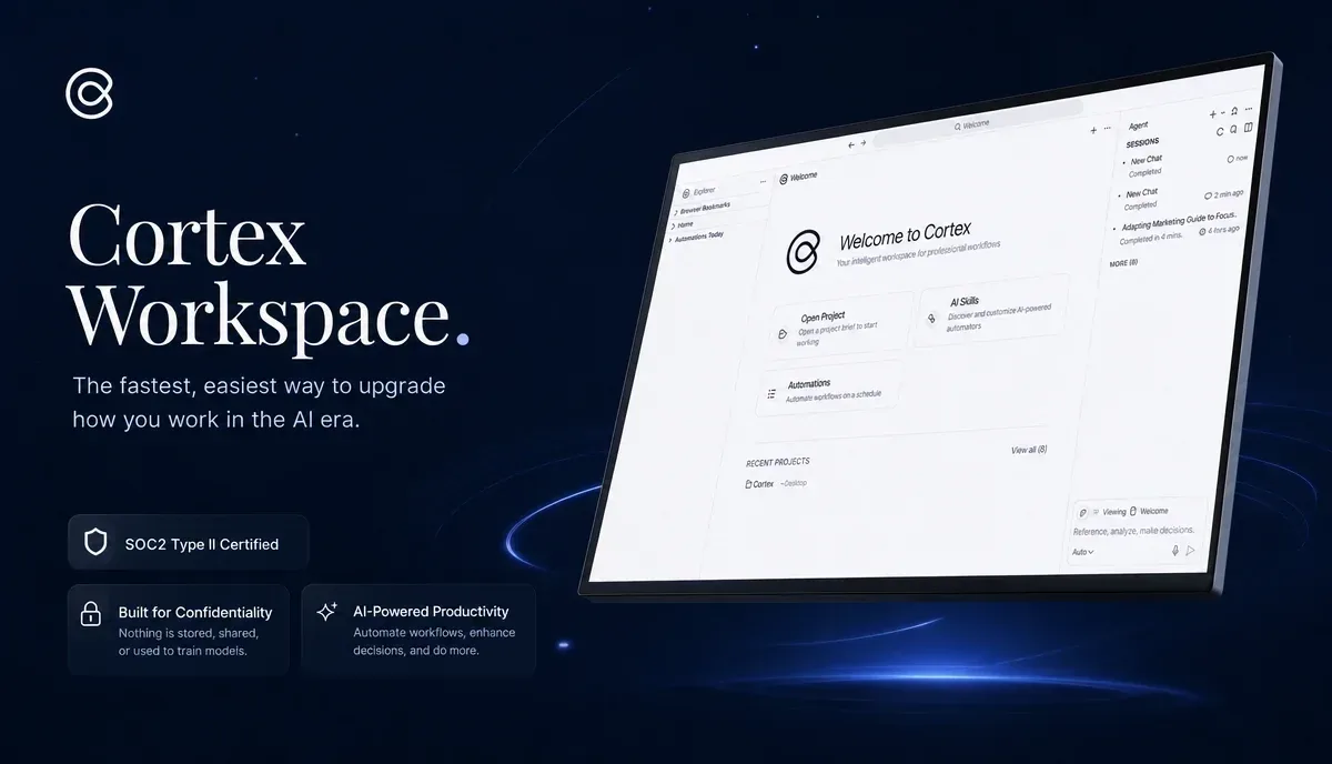 Cortex Workspace floating monitor layout for boutique audit firm workflows