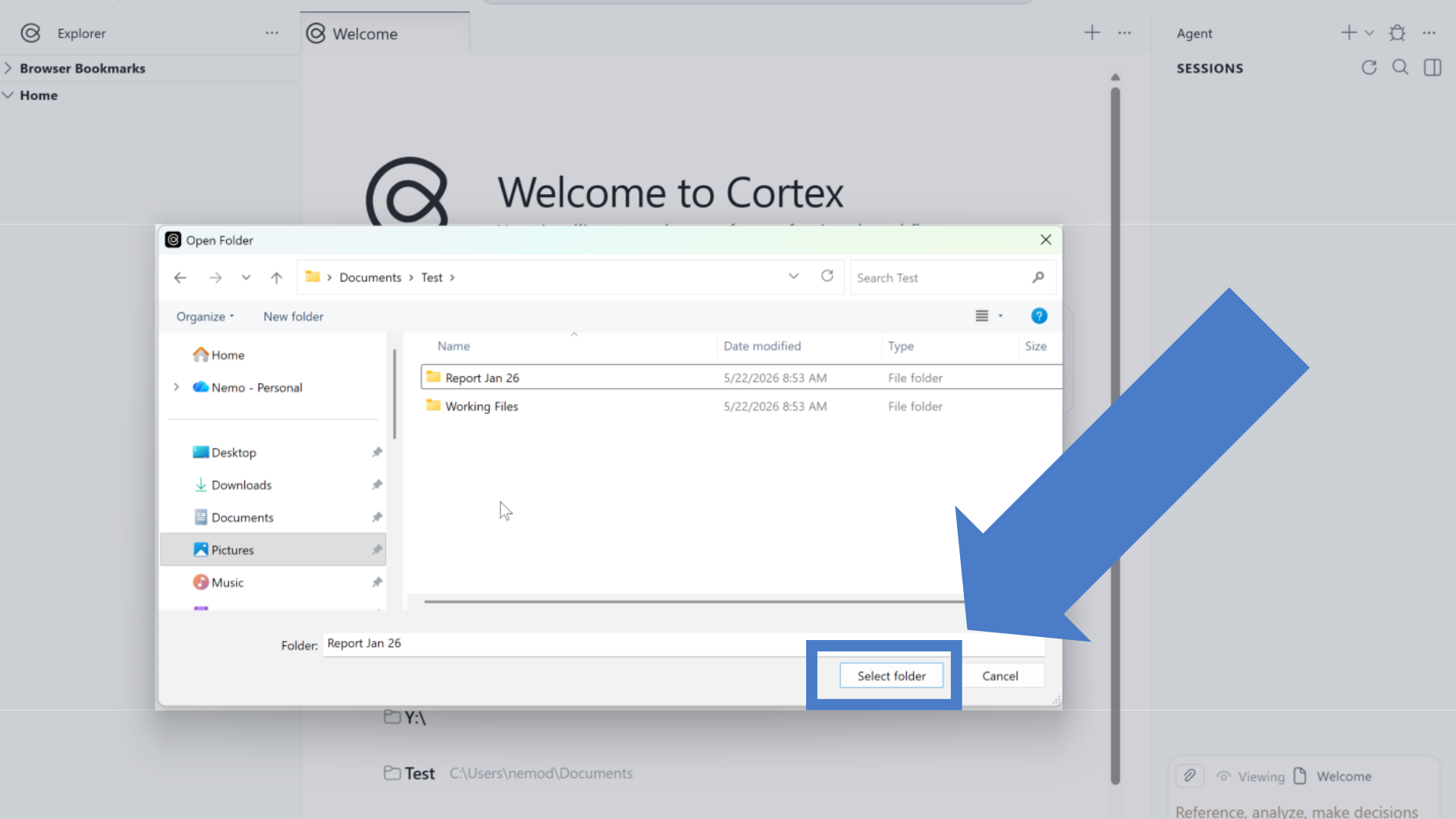 Select a folder in the Open Folder dialog