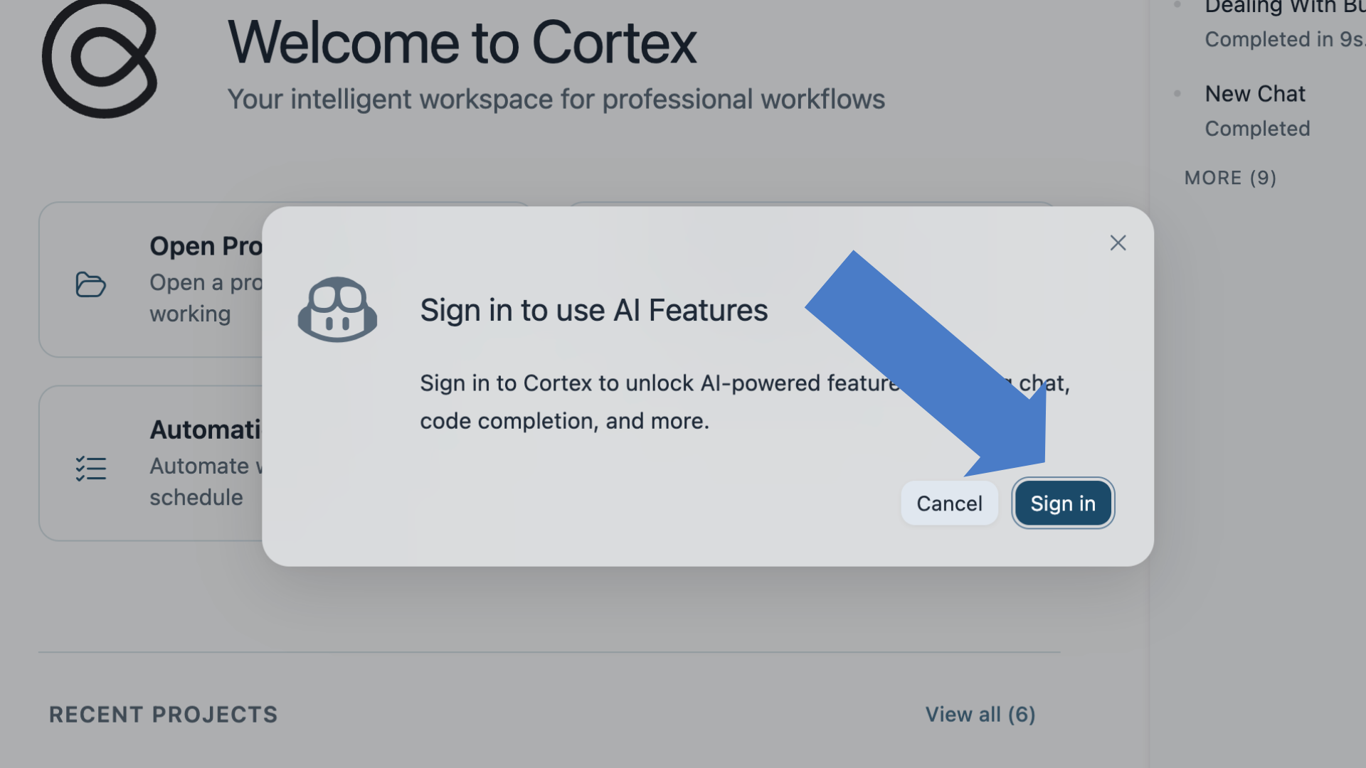 Sign-in prompt when you start typing a message to the AI