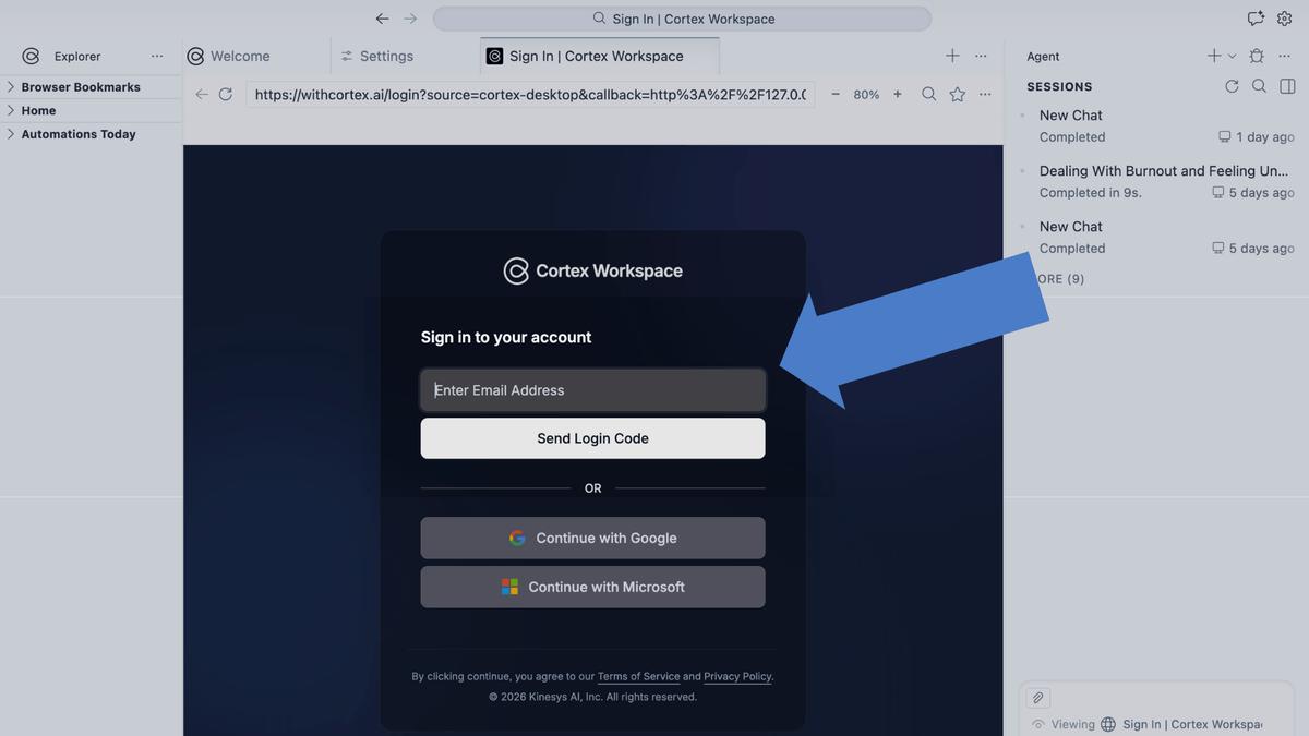 在 Cortex Workspace 登入頁使用電子郵件登入